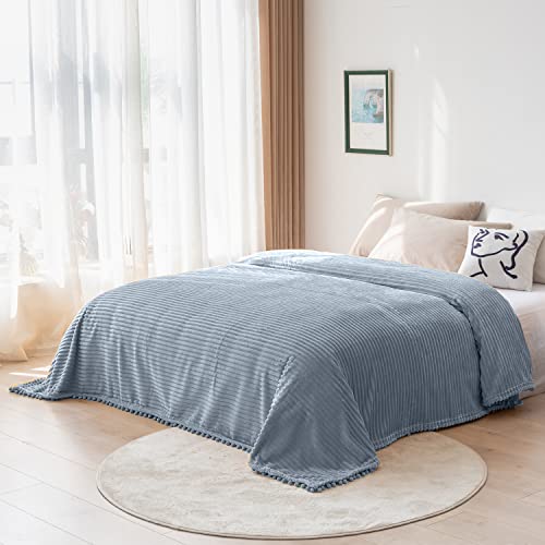 DISSA Fleece Blanket Queen Size – 90x90, Grey – Soft, Plush, Fluffy, Fuzzy, Warm, Cozy – Perfect Throw for Couch, Bed, Sofa - with Pompom Fringe - Flannel Blanket - color: Grey, size: 90x90"