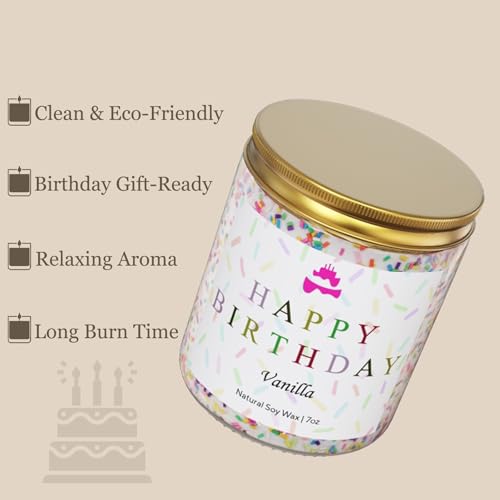 Lihome Happy Birthday Candle, Birthday Gifts for Women, Vanilla Soy Candles | Natural soy wax, vanilla scent, birthday decor, unique gift ideas for women, moms, sisters, best friends, teachers, coworkers - size: Birthday(7oz)