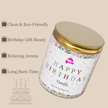 Lihome Happy Birthday Candle, Birthday Gifts for Women, Vanilla Soy Candles | Natural soy wax, vanilla scent, birthday decor, unique gift ideas for women, moms, sisters, best friends, teachers, coworkers - size: Birthday(7oz)