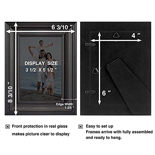 4x6 Picture Frames (3 Pack, Black Wood Grain) Rustic Photo Frame Set with High Definition Glass for Wall Mount & Table Top Display - color: Black, size: 4x6