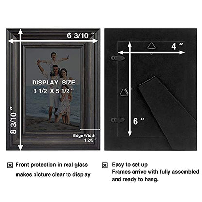 4x6 Picture Frames (3 Pack, Black Wood Grain) Rustic Photo Frame Set with High Definition Glass for Wall Mount & Table Top Display - color: Black, size: 4x6