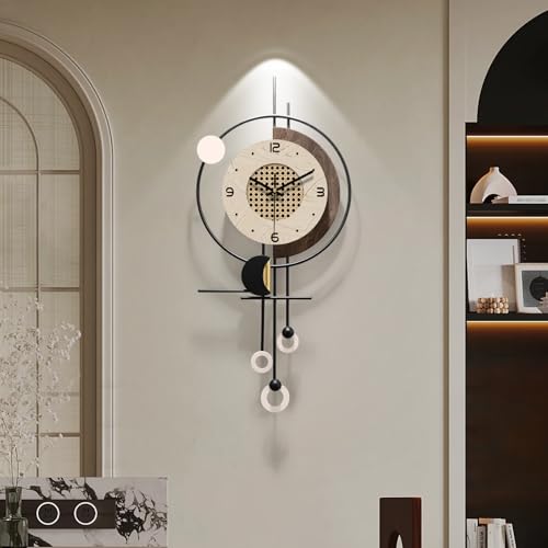 Silent Modern Wall Clock – 27"x12" Brown Checkered Design, Large Battery Operated Decorative Clock for Bedroom, Living Room & Home Décor - color: Brown