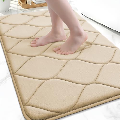 Smiry Memory Foam Bath Mat 47x17, Ultra Soft Absorbent Bathroom Rugs | Beige, Plush Quick Dry and Machine Washable Cushion Bath Mats for Bathroom, Shower, Tub & Home Decor - color: Beige, size: 47"x17"