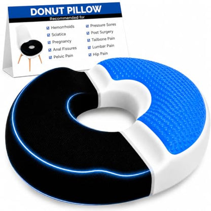 Donut Gel Sitting Pillow - Orthopedic Memory Foam for Tailbone Pain, Hemorrhoid, Bed Sores, Postpartum, Prostate, Coccyx & Sciatica Pain