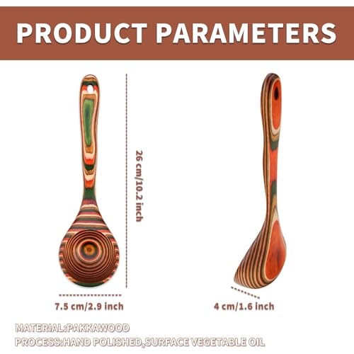 Pakkawood Ladle, Colorful Multicolor, 10.2 Inch, Hand Polished with Vegetable Oil Finish, Hanging Hole, Streamlined Design - style: 1 PCS Red & Green Ladle