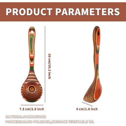 Pakkawood Ladle, Colorful Multicolor, 10.2 Inch, Hand Polished with Vegetable Oil Finish, Hanging Hole, Streamlined Design - style: 1 PCS Red & Green Ladle
