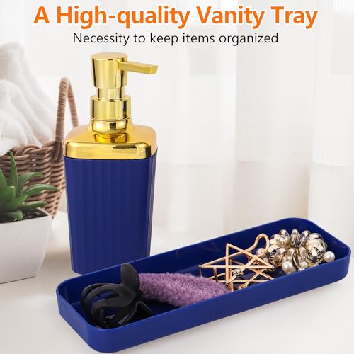 9 PCS Navyblue Bathroom Accessories Set with Trash Can Bathroom Accessory | All-in-One Kit with Trash Can,Toothbrush Holder,Soap Dispenser,Toothbrush Cup,Vanity Tray,Soap Dish,Toilet Brush etc for Home - color: Navy Blue