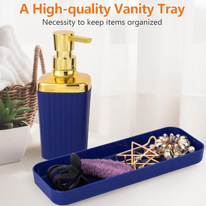 9 PCS Navyblue Bathroom Accessories Set with Trash Can Bathroom Accessory | All-in-One Kit with Trash Can,Toothbrush Holder,Soap Dispenser,Toothbrush Cup,Vanity Tray,Soap Dish,Toilet Brush etc for Home - color: Navy Blue