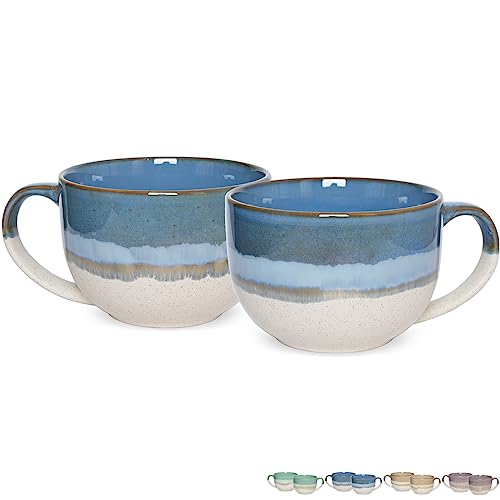 Bosmarlin Ceramic Jumbo Coffee Mug Set of 2, 23 Oz, Large Mug Soup Bowls with Handles, Dishwasher and Microwave Safe (Blue) - color: Blue