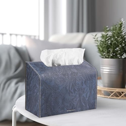 Leather Cover for Disposable Paper Hand Towel Box, Compatible with Kleenex Paper Hand Towel(1-Carved Dark Blue) - color: 1-carved Dark Blue