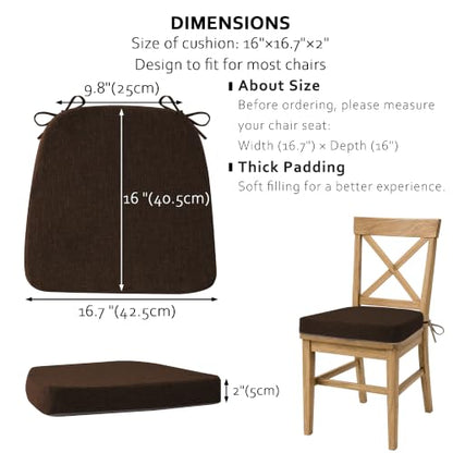 ELFJOY Non-Slip Chair Cushions for Dining Chairs Coffee 16.7"x16" | 4 Pack, with Ties and Washable Cover, U Shape, Breathable Fabric, for Kitchen Dining Office Folding Chairs，Comfortable - color: Coffee