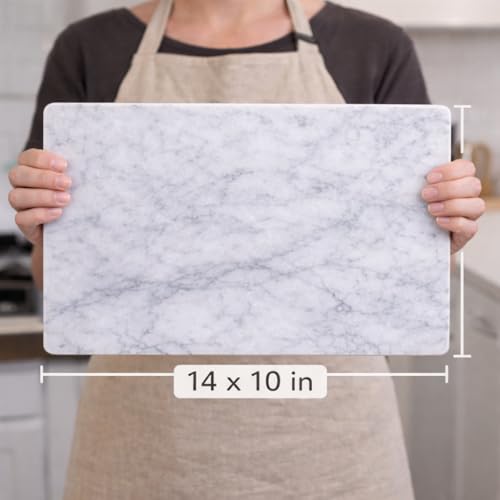Marble Pastry & Cutting Board, 10x14 Inch | Natural Stone Slab, Non-Slip Feet, For Dough, Cheese, Baking, Serving, Charcuterie, Trivet, Easy to Clean - color: White, size: 14"L x 10"W