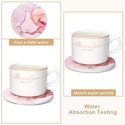 6 Pcs Pink Marble Abstract Ceramic Coasters with Holder Best Round Drink Absorbent Coaster for Desk, Lounge, Coffee Table, Wine, Beverage, Bar Coasters Set - color: Pink