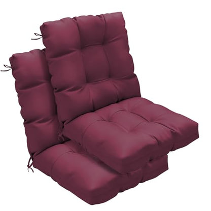 Outdoor Chair Cushions 42x21x4 Inch Set of 2, Burgundy | Patio Cushions for Dining Rocking Chairs, High Back Soft Seat Pad with Ties, Waterproof Fade Resistant, Indoor Outside Use - color: Burgundy