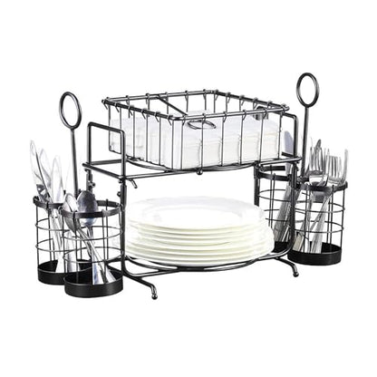 Metal Buffet Caddy Tabletop Organizer, Flatware Napkin and Plate Picnic Caddy Stackable Serving Set for Kitchen, Picnic, Camping, Party,Dining, Entertaining, Parties,Thanksgiving
