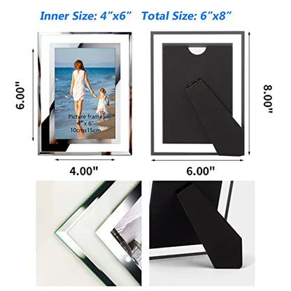 Hoikwo Bulk 4x6 Picture Frames, 4 Packs Silver Photo Frames 4 by 6, Glass Wedding Frames 4x6, Clear Mirror Wedding Photo Frames, Only for Tabletop Display Vertically or Horizontally - size: 4x6-4 Frames