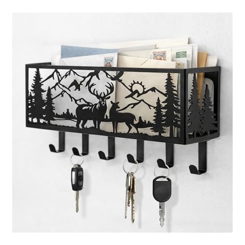 Deer Metal Wall Mail Organizer Wall Mounted Key and Mail Holder Mail Basket Hanging Mail Sorter and Key Organizer for Entryway Bedroom Bathroom - size: Small, style: Mail Shelf