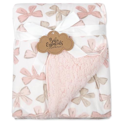 Baby Essentials Sherpa Fleece Baby Blanket 35x30 – Super Soft, Warm Reversible Baby Blankets for Newborns, Infants, Toddlers, and Nursery - color: Bow Print