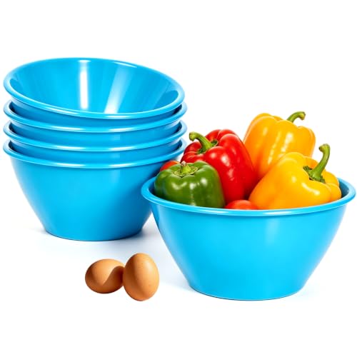 Youngever 5 Pack 80 Ounce Plastic Bowls, Reusable Snack Bowls, Fruit Bowls, Serving Bowls, Lightweight and Durable - color: Teal