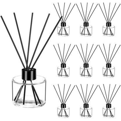 10 Set Reed Diffuser Bottles, 100ml Glass Jars with Stick, Clear | Empty Glass Bottles, Refillable Fragrance, Black Caps, Inner Stoppers, for DIY Scent Blends, Living Room Home, No Oils - color: Clear