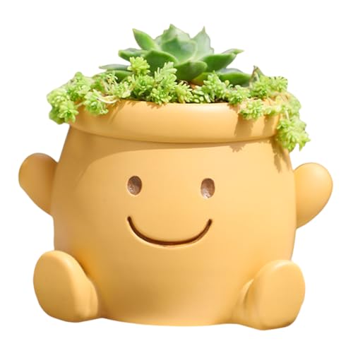 Cute Face Planter Pot, Small Resin Head Planters for Indoor Plants, Funny Smiling Face Flower Pot Succulent Planter with Drainage Hole, Gift IdeaI for Birthday Christmas (Orange) - color: Orange