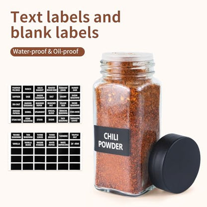 6 Spice Jars with Labels,4oz Empty Glass Spice Containers with Shaker Lids,Square Seasoning Bottles for Spice Rack, Drawer, Cabinet (6)