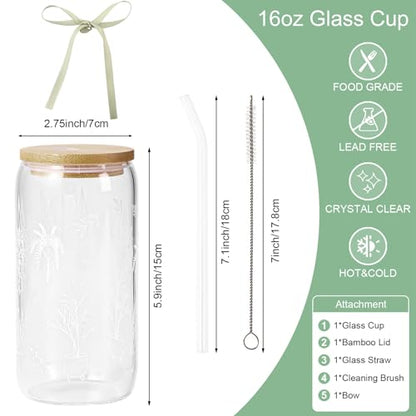 Garden Plant Lovers Gifts Gardening Gifts for Women Plant Lady | Gardeners Glass Cup Coffee Tumbler Mug with Lid and Straw Basket Stuff Present for Mom Birthday, Girls, Teens, 16oz - style: Plant