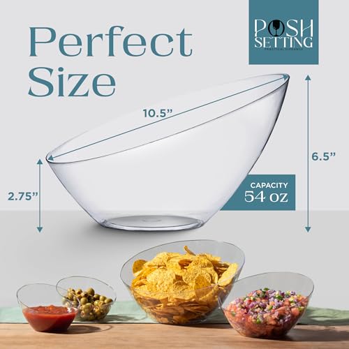 5 Pack White Angled Plastic Serving Bowl Disposable for Party Table 54oz | Angled Bowl Design. Chip, Candy, Salad & Fruit Use. Disposable Party Tableware. Buffet & Wedding Serving. White Plastic. - color: Clear, size: Large 54 OZ