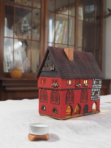 Ceramic Art Tealight Candle Holder Room Decoration Handcrafted Collectible Miniature Aroma Light House Town Hall in Fulda, Germany C330