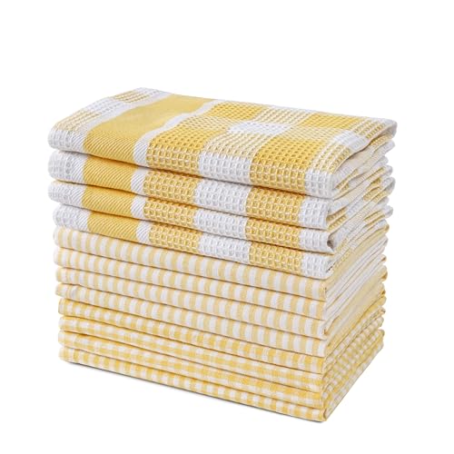 LANE LINEN 100% Cotton Kitchen Dish Cloths, Ultra Soft Absorbent Quick Drying Dish Towels, Multiweave Wash Cloths Dish Towel Sets, 12x12 Inches, 12 Pack - Yellow - color: 07: Yellow, size: 12"x12" - 12 Pack