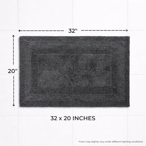 Akiko 100% Cotton Bath Mat, Soft Plush Reversible Bathroom Rug 20x32 Grey | Bath Mats for Bathroom Absorbent Quick Dry Anti-Skid Machine Washable Bath Mats for Bathroom Shower Bathtub - color: Charcoal