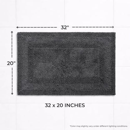 Akiko 100% Cotton Bath Mat, Soft Plush Reversible Bathroom Rug 20x32 Grey | Bath Mats for Bathroom Absorbent Quick Dry Anti-Skid Machine Washable Bath Mats for Bathroom Shower Bathtub - color: Charcoal