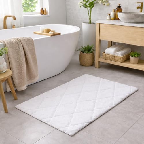 C23 20"x32" 100% Cotton Washable Bath Mat - 210 GSF Non-Slip Rug, White - color: White