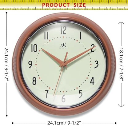 Infinity Instruments Retro Round Metal Wall Clock, Terracotta, 9.5" - color: Terracotta, size: 9.5 Inch