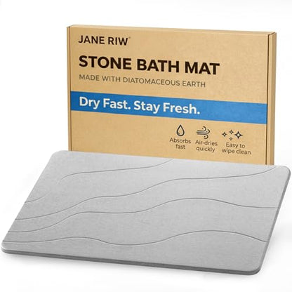 Stone Bath Mat, Quick-Dry Diatomaceous Earth Shower Mat, Absorbent Bathroom Mat for Shower/Tub Exit, New Apartment Essential & Housewarming Gift, 23.5" x 15.5" Light Gray Wave - color: Light Gray-wave