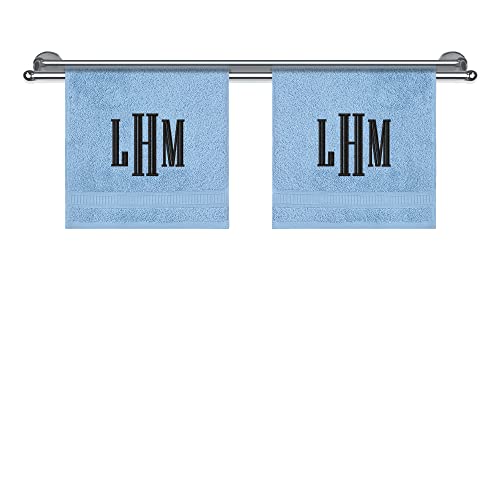 Monogrammed Towels, Luxury Turkish Genuine Cotton Personalized Towel Washcloths for Bathroom, Kitchen, Hotel, Spa, Gym & College Dorm, 2 Pack Washcloth Set for Body & Face, Baby and Adults, Blue - color: Blue, size: Washcloths - Set of 2
