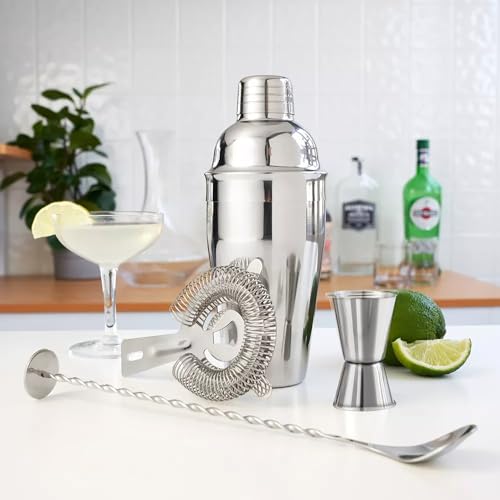 ZPUFAW 6-Piece Cocktail Shaker Set Bartender Kit Drink Shaker Bar Set | 24oz Martini Shaker, Strainer, Muddler, Jigger, Mixing Spoon, Pour Spout, Recipe Guide Stainless Steel Set Housewarming Gift