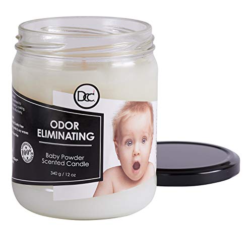 Baby Powder Odor Eliminating Highly Fragranced Candle - Eliminates 95% of Pet, Smoke, Food, and Other Smells Quickly - Up to 80 Hour Burn time - 12 Ounce Premium Soy Blend - color: Baby Powder