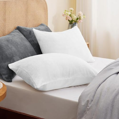 BEDELITE Flannel King Size Pillow Cases Set of 2, Bright White, 20x36 in | Super Cozy Fuzzy Velvet Pillow Shams with Zipper Closure, Soft Fleece Pillowcases for Bedroom, Sofa, Couch, All-Season Use - color: Bright White, size: 36" x 20" (Pack of 2)