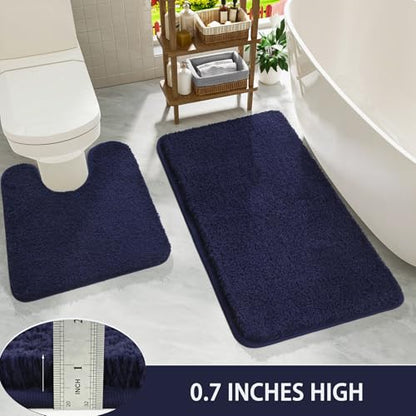 Navy Blue Bathroom Rug Set 2 Piece Bath Mat 21x34 U Shape Toilet Rug 21x21 | Absorbent,Washable,Non Slip Bathroom Rugs Sets,Contour Mat for Toilet - color: Navy Blue