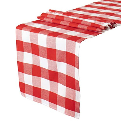ShinyBeauty 4 Packs Checkered Table Runner 72 Inches Long Red and White | Christmas Buffalo Plaid Linen, Soft Cotton, for Farmhouse Thanksgiving Dining Tables Seating 4-6, 14 Inch Wide, Folded Hem - color: Red & White, size: 72''x13''x4PCS