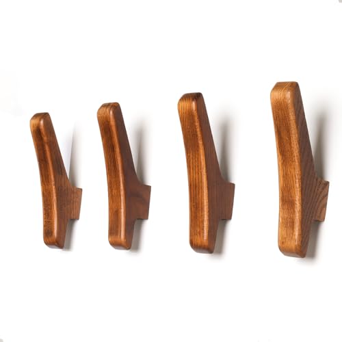 Wood Wall Hooks, Rustic Wooden Coat Hooks for Wall (4 Pack) | Wood Coat Hooks for Hanging Hat, Backpack, Jacket, Towel Hangers, Durable Wall Hooks for Entryway, Bathroom and Kitchen - color: Brown V2, size: 4 Pack