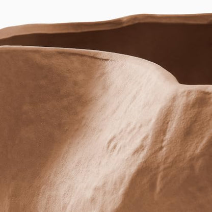 HERNEST Terracotta Wavy Bowl - Textured Ceramic Decorative Centerpiece Bowl with Pedestal Base