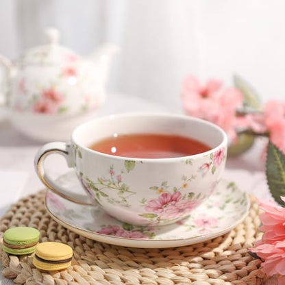 Tea Cup Set Ceramic Including 1 Teapot with lid 1 Tea Cup with 1 Sauser (Cg1)