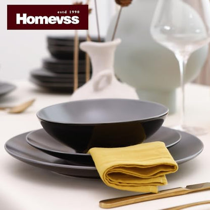 Stoneware Two-Tone Colors Life 16pc Dinner Set, Outside Shiny Black + Insdie Matte Glaze Light Grey - color: Light Grey, size: 16pc Set
