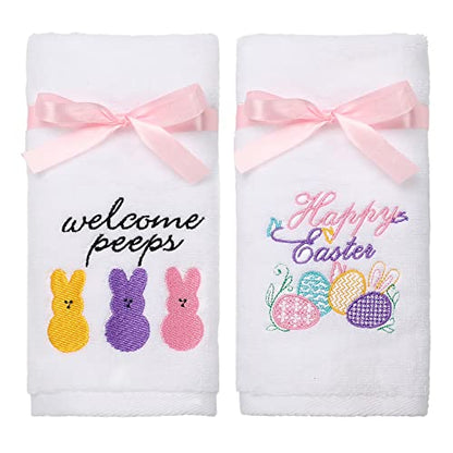 Easter Hand Towels 100% Cotton Embroidered Happy Easter Bunny Decorative Bathroom Kitchen Dish Towels Set Gift Set of 2 14x29inch - color: Easter.egg