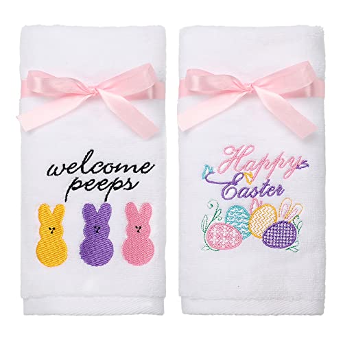 Easter Hand Towels 100% Cotton Embroidered Happy Easter Bunny Decorative Bathroom Kitchen Dish Towels Set Gift Set of 2 14x29inch - color: Easter.egg