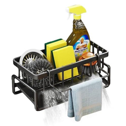 Sponge Holder for Kitchen Sink Organizer Caddy with Auto Drain Tray Plastic - color: Carbon Steel