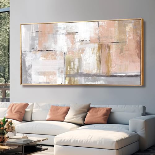 Kureful Large Painting Gold Abstract Wall Art for Living Room Bedroom Office Modern Artwork Graffiti Home Decor 30x60 Inches Ready to Hang - color: Pink, size: 29"x58"