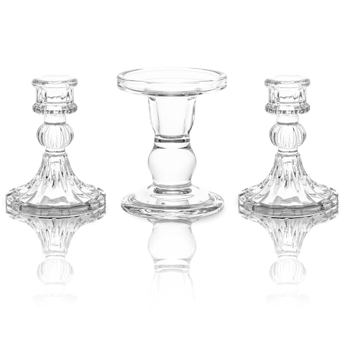 Unity Candle Holder - Glass Candle Holders for Pillar Candles Taper Candles, Glass Candlestick Holders Set of 3, Decorative Clear Glass Candlestick Holder for Wedding Table Dinning Church Centerpiece
